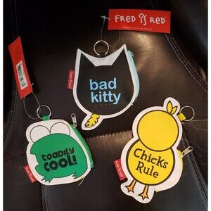 NWT 3 Three Vintage Coin Purse Keychains Cat Frog Chick